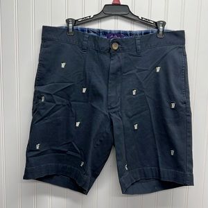Alan Flusser Navy Bourbon‎ Mint Julep Embroidered Chino Shorts